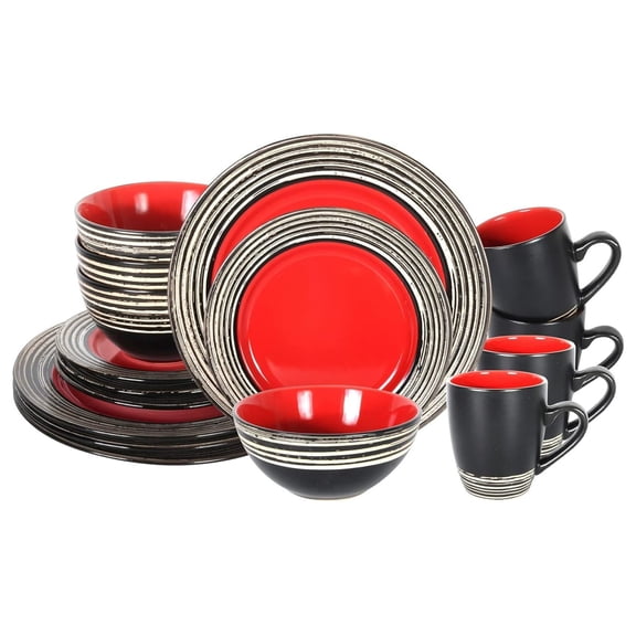 Stoneware Handcrafted Tree Effected Glaze Dinnerware Set (Strawberry/Red, Service for 4-16pc Set)