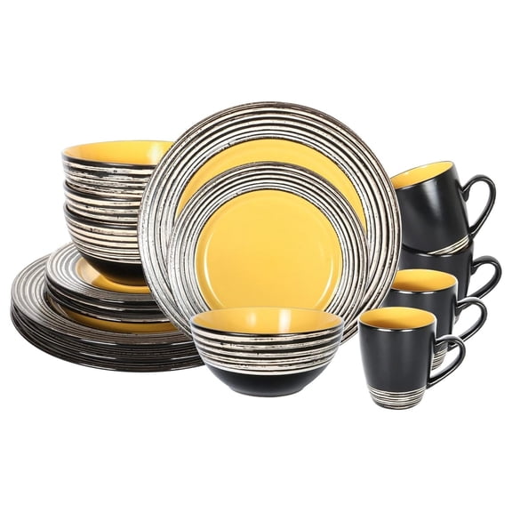 Stoneware Handcrafted Tree Effected Glaze Dinnerware Set (Sunflower/Yellow, Service for 4-16pc Set)