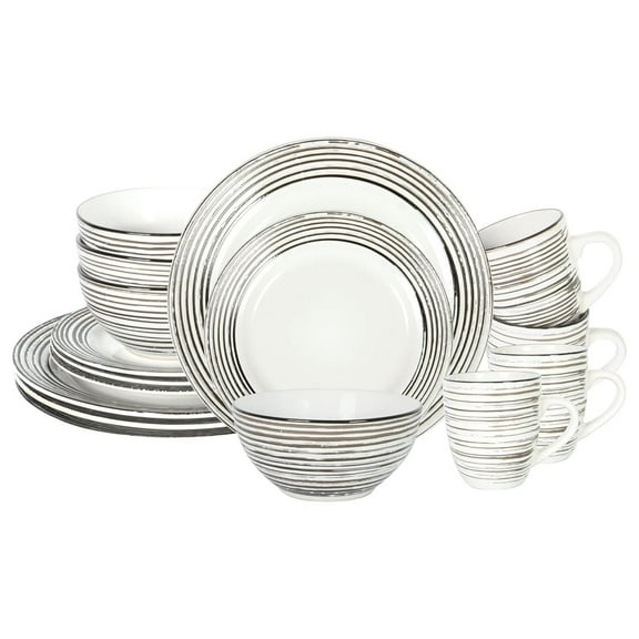 Stoneware Handcrafted Tree Effected Glaze Dinnerware Set (White Birch, Service for 4-16pc Set)