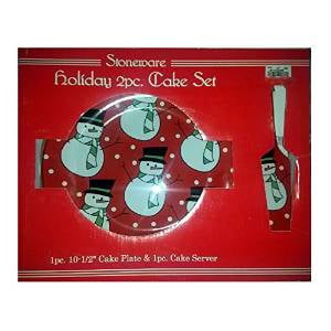 Stoneware Holiday 2 Piece Cake Set