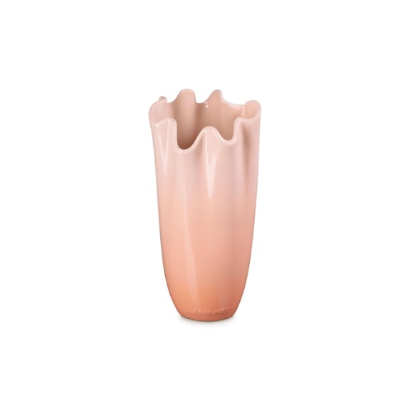 Stoneware Iris Vase With Ruffled Rim, Peche, 12 Inch