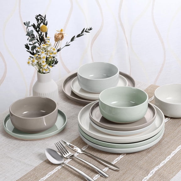Stoneware Plates and Bowls Set + Modern Speckled Multicolor Style - Hot Deal Dining Set - Practical Tableware for Everyday Use - Great for Families & Casual Dining