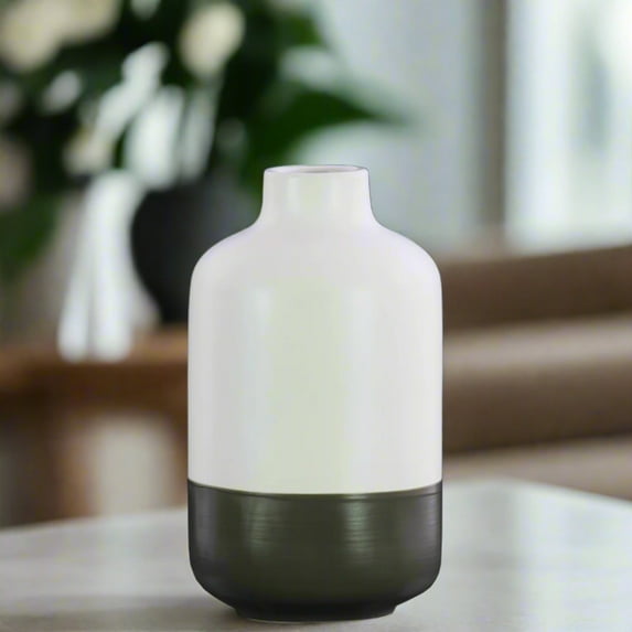 Bray Ceramic Round Bottle Vase with Banded Rim Base