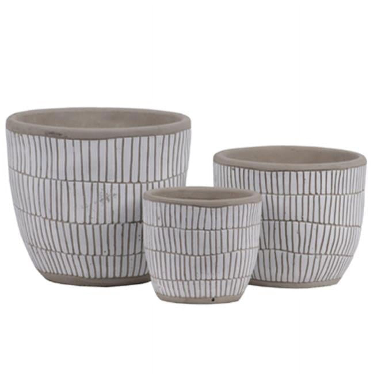 Round Pot Topper Stoneware Round Pot with Banded Rim Top & Bottom, Embossed Lattice ...