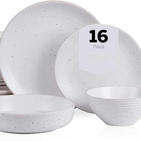 Stoneware, Rustic Plates and Bowls Set, Dinnerware, Service for 4, Speckled , Dishwasher & Microwave , 16-Piece
