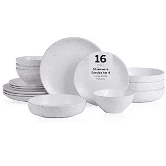 Stoneware, Rustic Plates and Bowls Set, Dinnerware, Service for 4, Speckled , Dishwasher & Microwave , 16-Piece