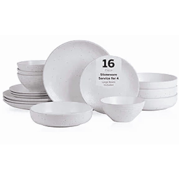 Stoneware, Rustic Plates and Bowls Set, Dinnerware, Service for 4, Speckled , Dishwasher & Microwave , 16-Piece