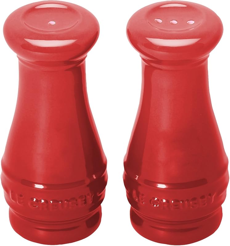 Le Creuset Heart Shaped Salt & Pepper Shakers - 4 Oz Each, Cerise (Red) | Stoneware Dishwasher Safe