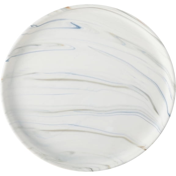Stoneware Serving Platter - 12 Inch Matte Marble Pattern, Blue and Brown Swirl