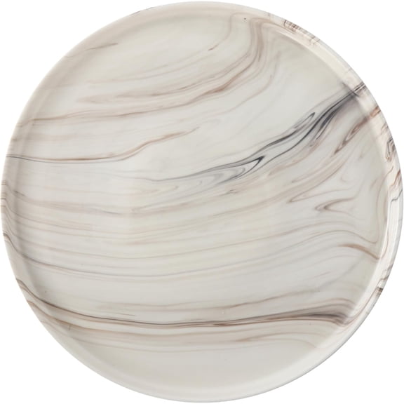 Stoneware Serving Platter - 12 Inch Shiny Marble Pattern, Brown and White Swirl