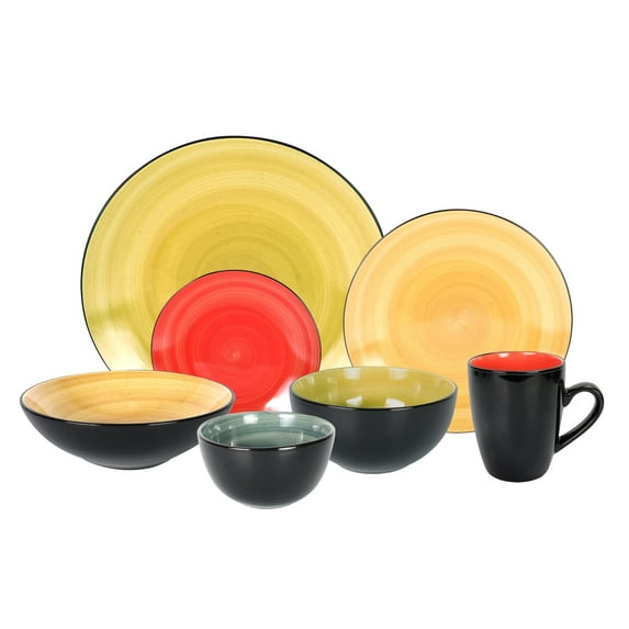 Stoneware Sonoma 56pc Dinnerware Set Mixed Colors of Blue, Green, Red and Yellow