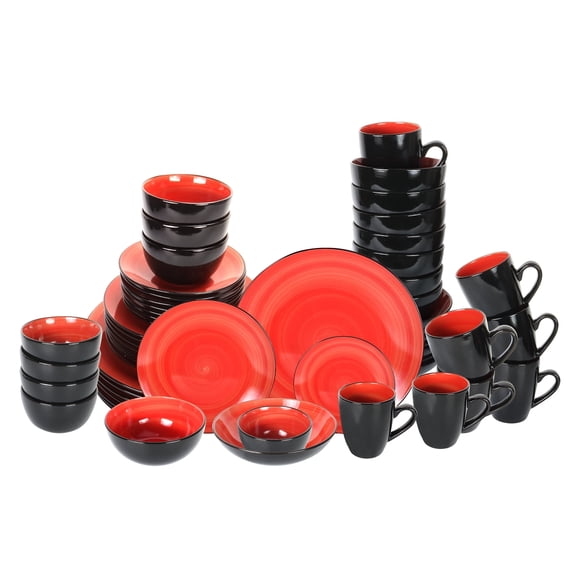 Stoneware Sonoma 56pc Dinnerware Set, Black + Speckled Spin Wash Red