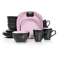 thumbnail image 1 of Stoneware Square 16pc Dinnerware Set, Inside Shiny Rose + Outside Matte Black, 1 of 9