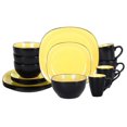 thumbnail image 1 of Stoneware Square 16pc Dinnerware Set, Inside Shiny Yellow + Outside Matte Black, 1 of 5
