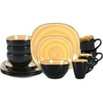 thumbnail image 1 of Stoneware Square 16pc Dinnerware Set, Inside Spinwash Swirl Yellow + Outside Black, 1 of 12