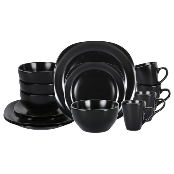 Stoneware Square 16pc Dinnerware Set, Matte Black