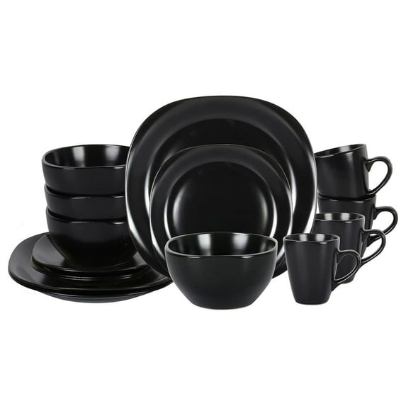Stoneware Square 16pc Dinnerware Set, Matte Black