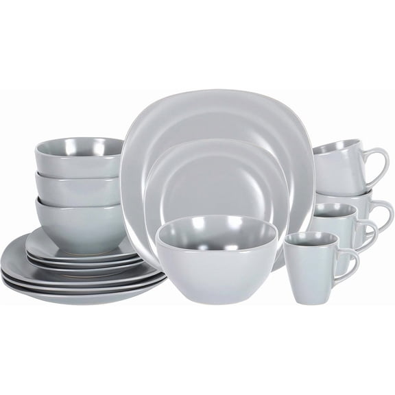 Dinnerware Sets, Stoneware Plates and Bowls Set, Tableware Dishwasher Microwave Safe, Serves for 4, Matte Grey