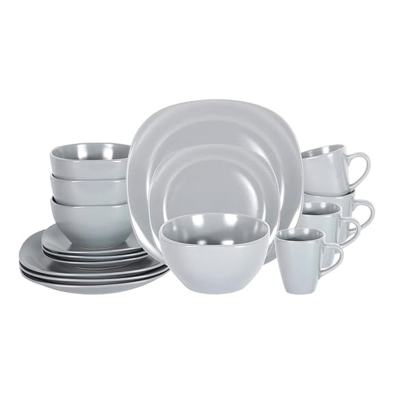 Stoneware Square 16pc Dinnerware Set, Matte Grey