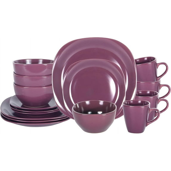 Stoneware Square 16pc Dinnerware Set, Matte Purple