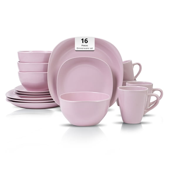 Stoneware Square 16pc Dinnerware Set, Matte Rose