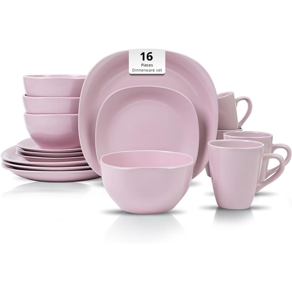 Stoneware Square 16pc Dinnerware Set, Matte Rose