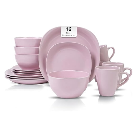 Stoneware Square 16pc Dinnerware Set, Matte Rose