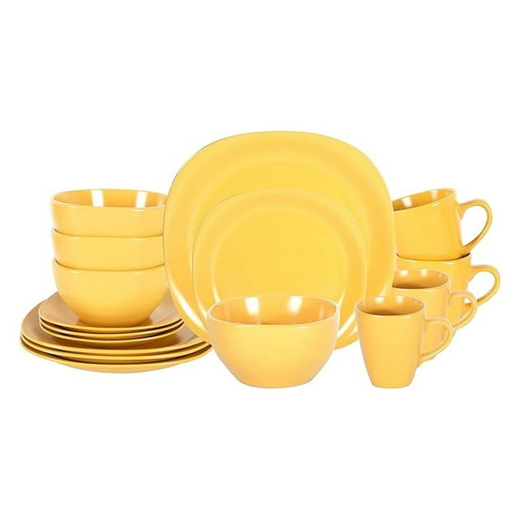 Stoneware Square 16pc Dinnerware Set, Matte Yellow - Service for 4, Dishwasher & Microwave Safe