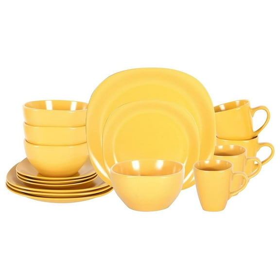 Stoneware Square 16pc Dinnerware Set, Matte Yellow