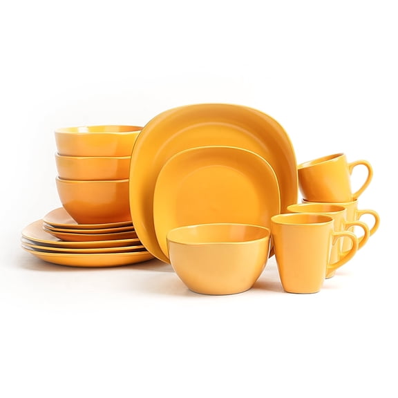 Stoneware Square 16pc Dinnerware Set, Matte Yellow