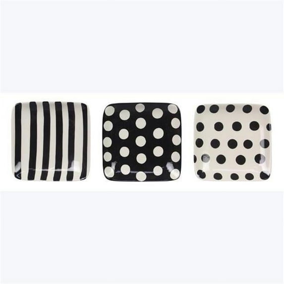 Stoneware Square Trinket Dish, Black & White, Assorted Style - Set of 3