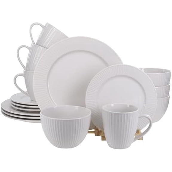 Stoneware, Sunray 16-Piece Dinnerware Set, Cream$$Home Decor, Kitchen, & Other