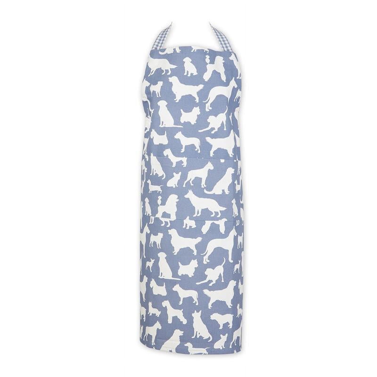 Stonewash Blue Dog Print Cotton Chef Apron with Pockets