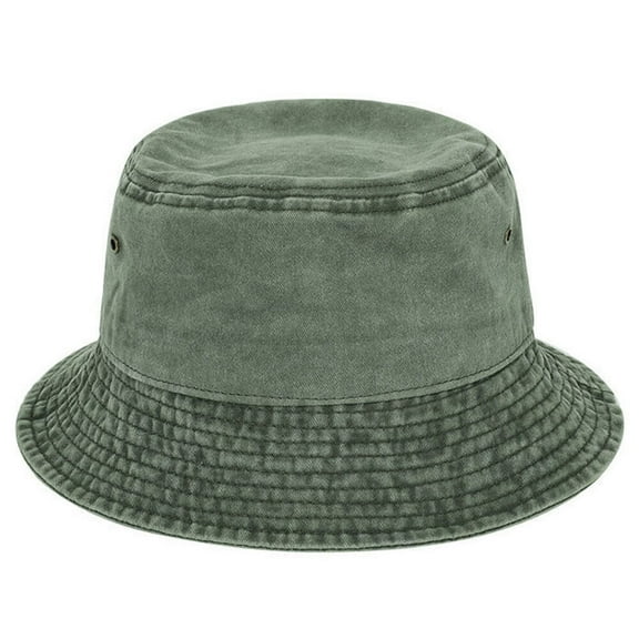 Stonewashed Cotton Bucket hat UV Sun Protection Breathable Beach Holiday Travel-ArmyGreen