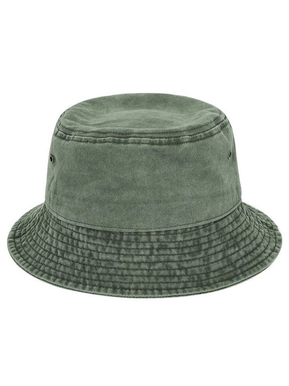 Stonewashed Cotton Bucket hat UV Sun Protection Breathable Beach Holiday Travel-ArmyGreen