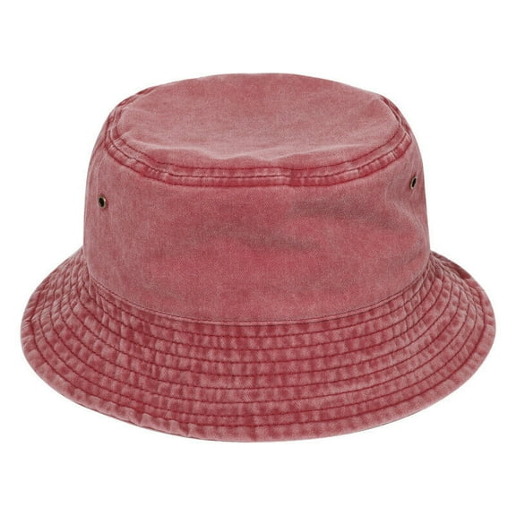 Stonewashed Cotton Bucket hat UV Sun Protection Breathable Beach Holiday Travel-Wine red