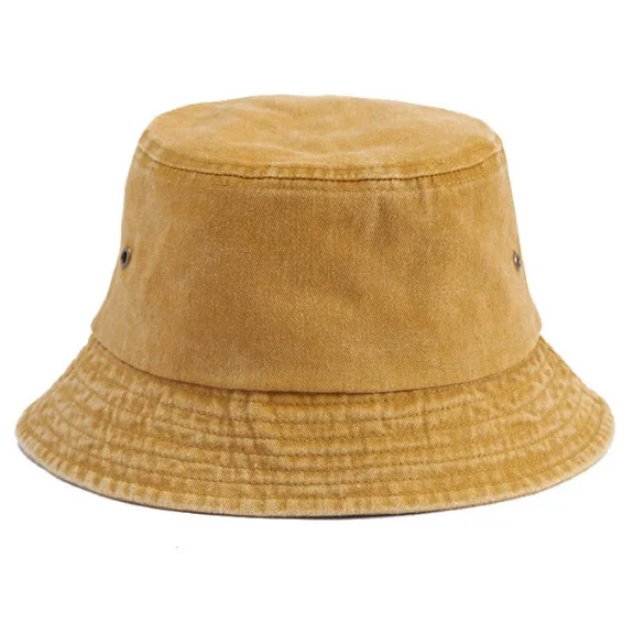 Stonewashed Cotton Bucket hat UV Sun Protection Breathable Beach Holiday Travel-Yellow