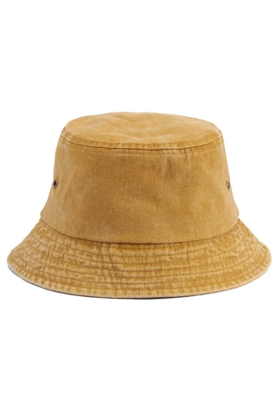 Stonewashed Cotton Bucket hat UV Sun Protection Breathable Beach Holiday Travel-Yellow