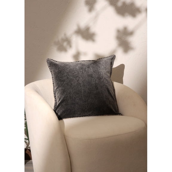 Stonewashed Cotton Velvet Throw Pillow with Decorative Handstiched Edges-19X19"