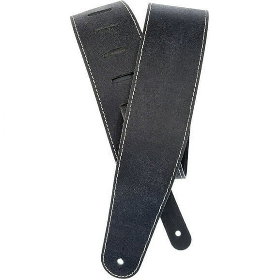 Stonewashed Leather Guitar Strap with Contrast Stitch, Black