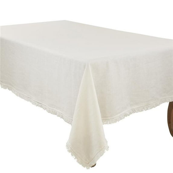 Saro Lifestyle 59 x 102 in. Sto ashed Linen Fringed Tablecloth, Ivory