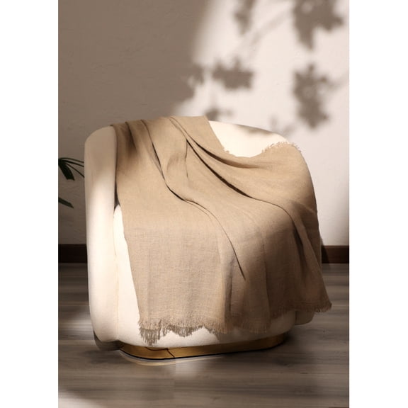 Stonewashed Linen Woven Throw Blanket with Fringe 52X68" On-Site
