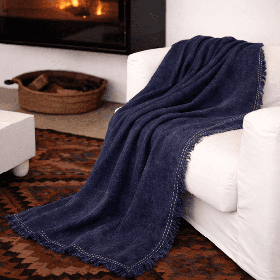 Expoabzaar Throw Blanket | Linen Woven Throws with Fringe | 52X68"