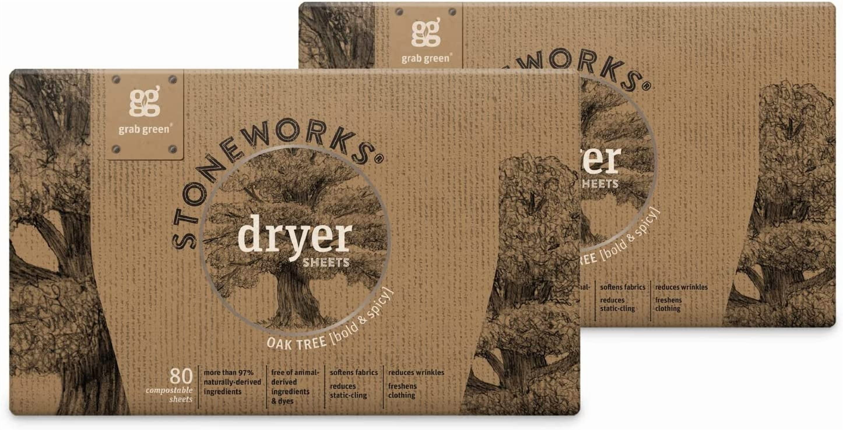Stoneworks Cruelty-Free Dryer Sheets | Softens Fabrics, Freshens Clothing & Reduces Static-Cling and Wrinkles | Plant Based | Oak Tree Scent (160 Sheets)