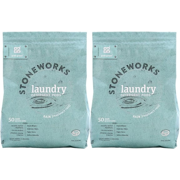 Stoneworks Laundry Detergent Pods, 100 Count, Fragrance Free Rain Scent, Plant and Mineral Based, Cleans Deeply, Eliminates Odors, Fights Stains