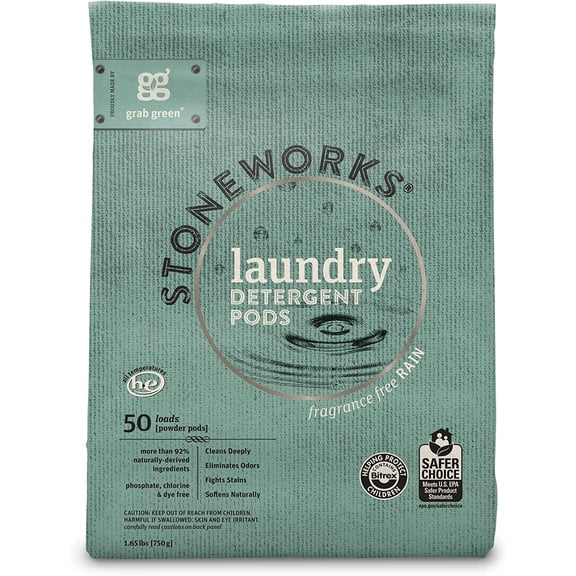 Stoneworks Laundry Detergent Pods, Powered by Natury Derived Plant & Mineral-Based Powder, Unscented, 50 Loads (Pack of 1) - EPA Safer Choice Certified