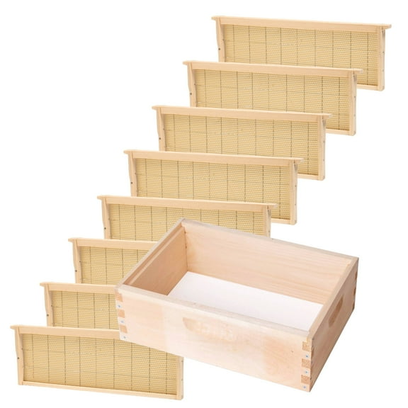 Stoney Acres Beekeeping Beehive Box, 8 Frame Medium Assembled Super or Brood Honeybee Hive Box with Beeswax Foundation Frames, Amish Made