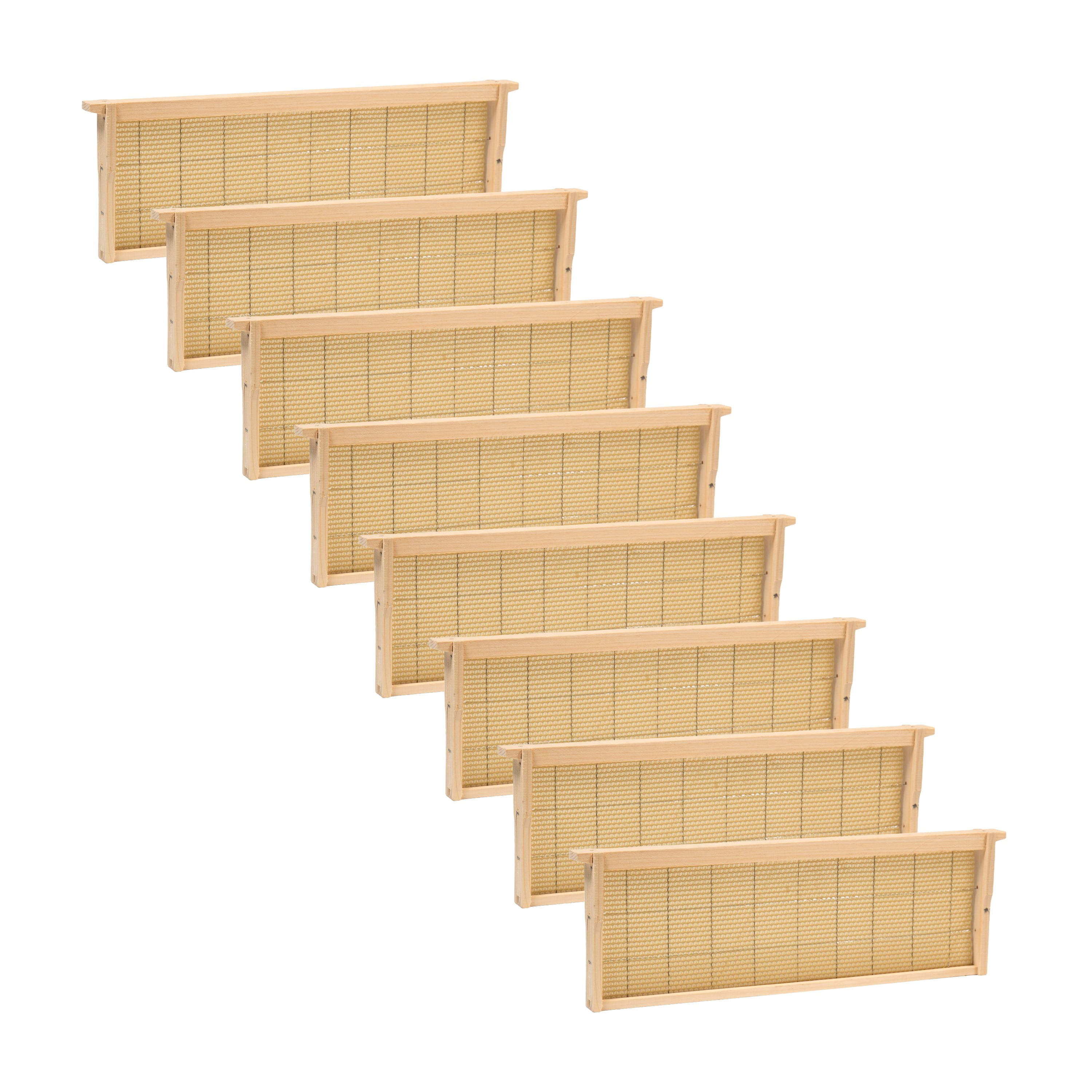 Medium Pine Beehive Frames with Wired Beeswax Foundation, Set of 8