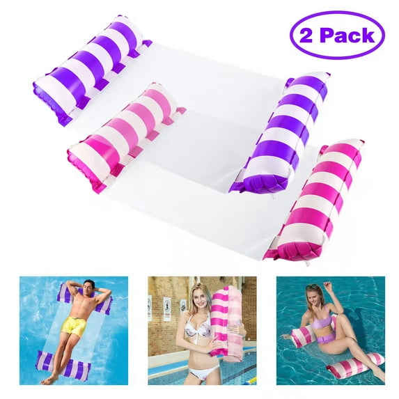 Stonful 2 Pack Hammock Pool Floats, 4 in 1 Inflatable Water Swimming Pool Hammock for Adults, with Air Pump - Saddle, Lounge Chair, Hammock, Drifter