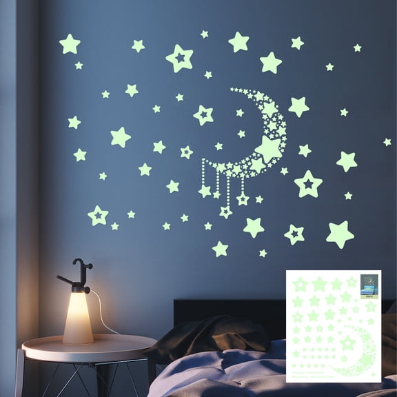 Stonges Night Stickers Star Moon Light Sticker Remove Stickers Glow in the Night Wall Decorations Luminous Moon Stars Sticker